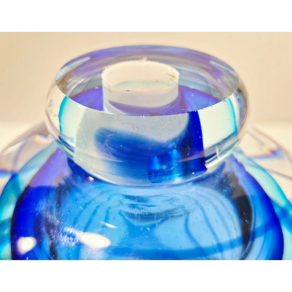 Huge Fifth Avenue Crystal Blue Art Glass Perfume Bottle Tall Clear & Swirl Desig - Picture 5 of 12